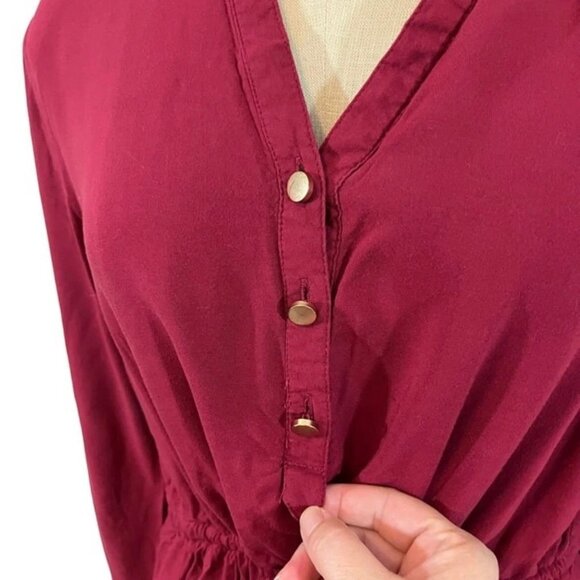 40% off! Anthropologie dress women's L red long sleeve waist tie button front Fe - Picture 2 of 8